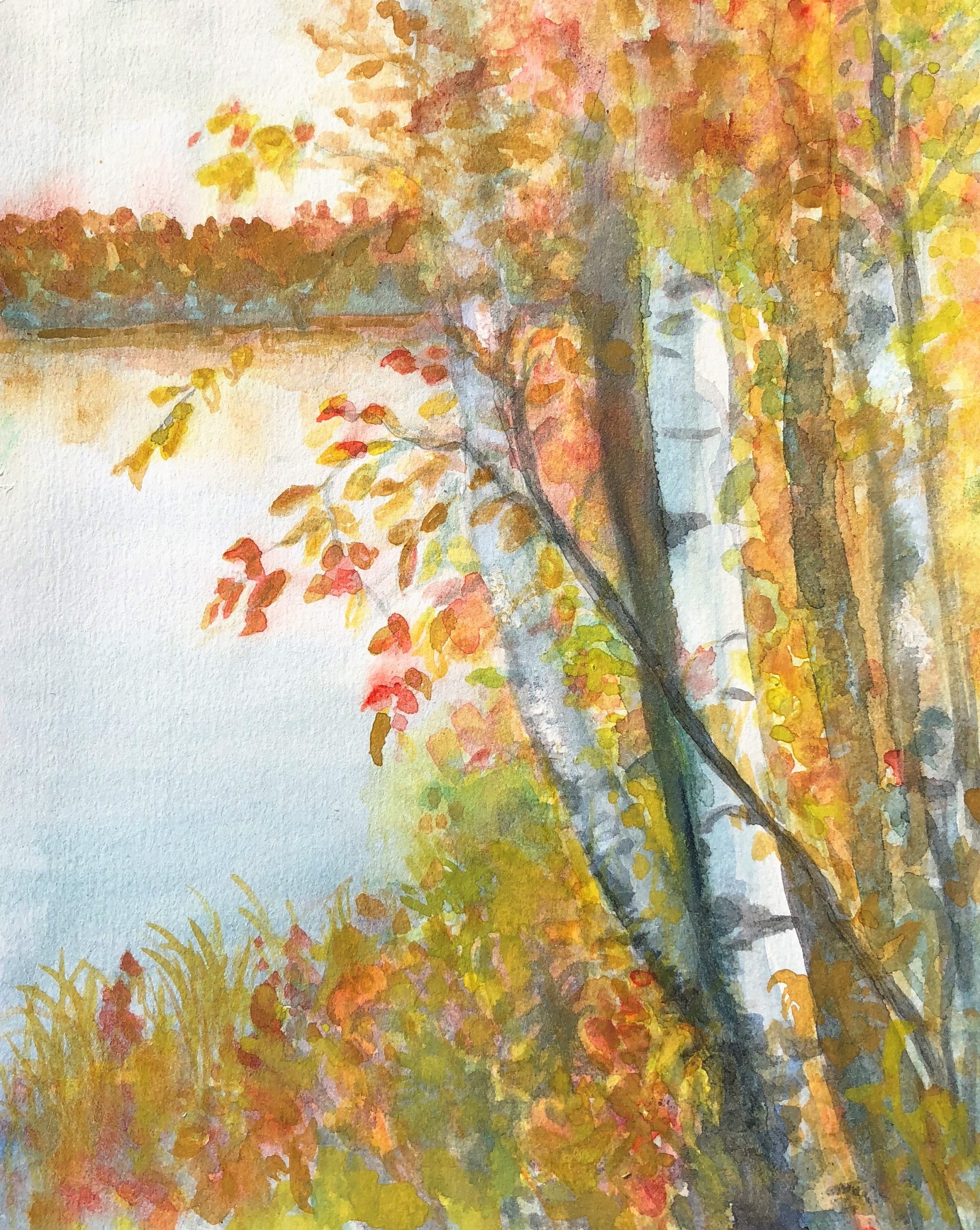 Deb Stroh-Larson "Fall Birch" Watercolor