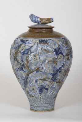 "Painted Urn"<br>  Stoneware Clay<br> 21"x9"