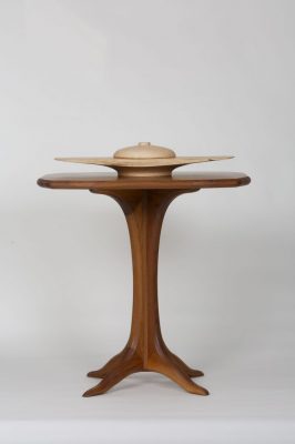 "Black Walnut Pedestal with Oak and Maple wood turning"<br/> 20x20x18