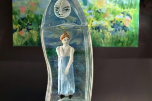 Stephanie Trenchard Listening to the moon cast glass 24_x8_x5 oil painting-12x20