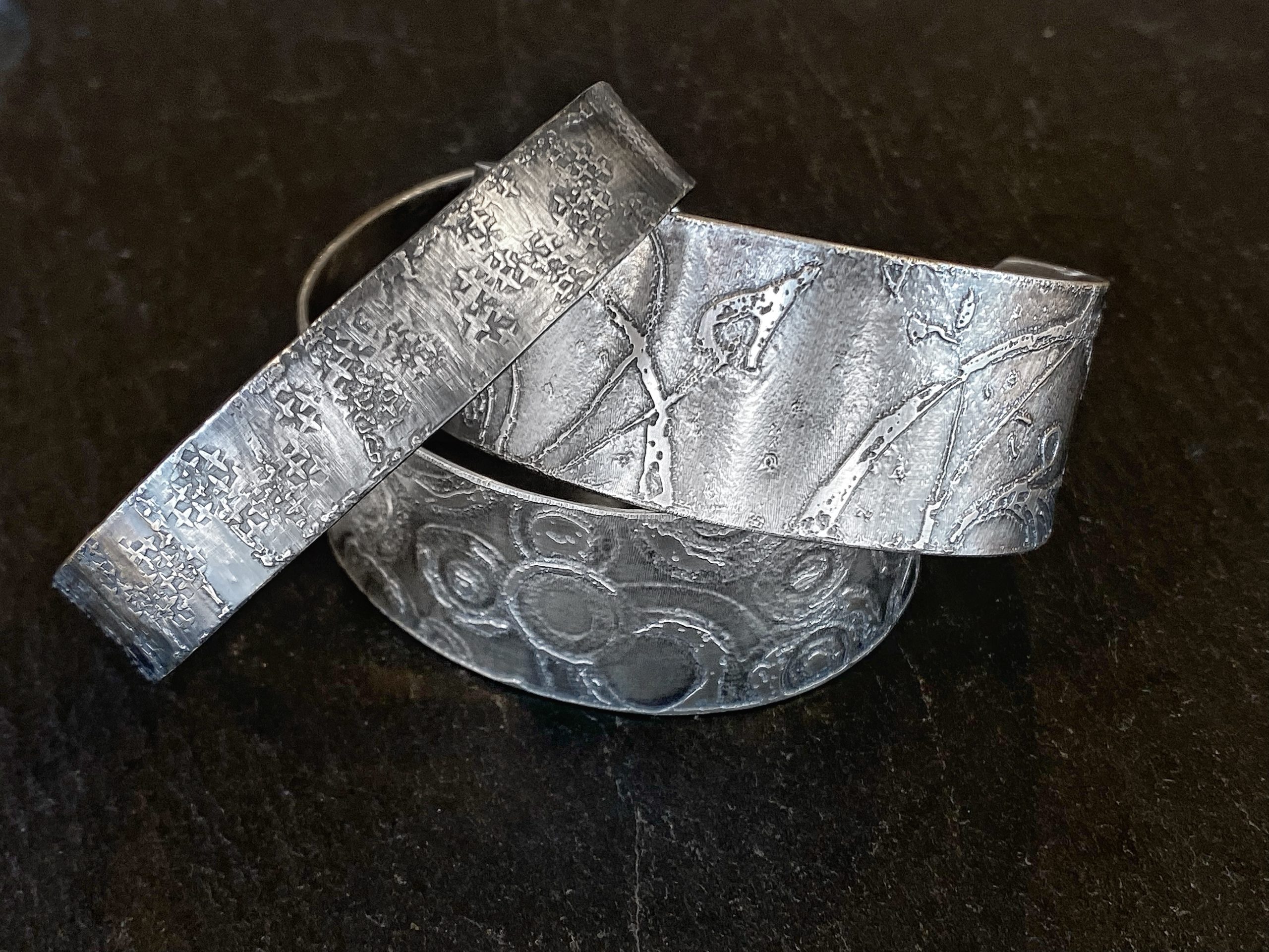 Etched Silver Bangles
