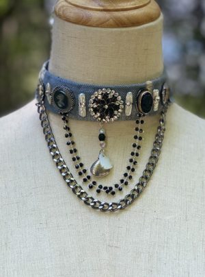 Del Guidice Studio_Carbon Cameo Choker_Hand beaded upcyled vintage_One Size Fits All