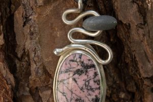 Jane Faella, Silver Necklace with Pink Rhodonite stone, Jewelry