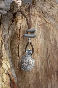 Jane Faella, Sterling Silver Hollow Form necklace with Door County Beach Stones, Jewelry