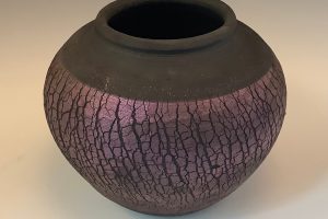 Jeanne Demers-purple crackle raku vase 5h x6.5w jpg