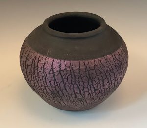 Jeanne Demers-purple crackle raku vase 5h x6.5w jpg