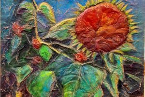 Kandy Otto-Autumn Sunflowers-oil on copper repousse-30x40