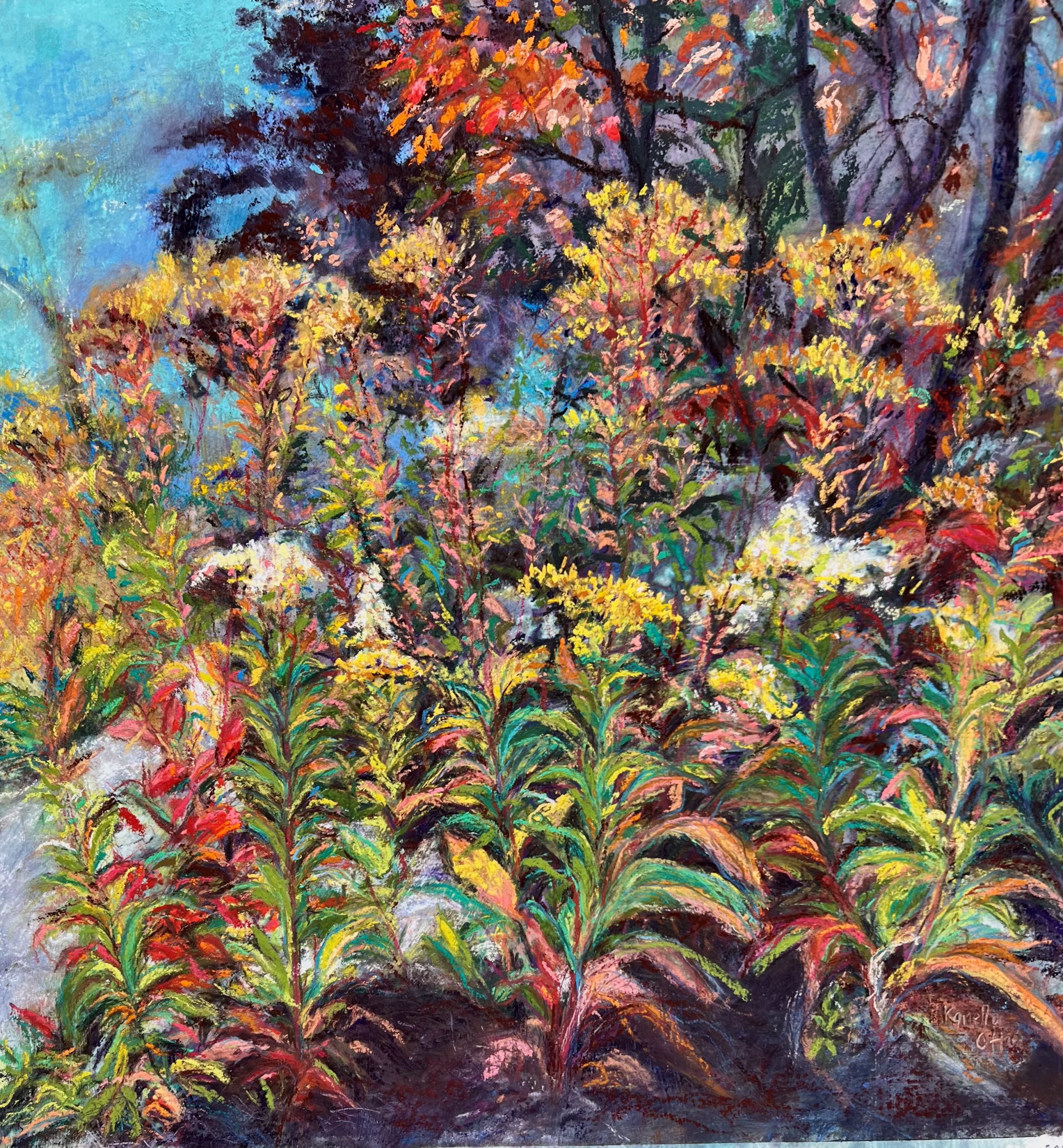 Kandy Otto-Showy Goldenrod-pastels on watercolor-16x16