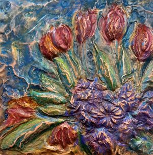 Kandy Otto-Tulip Time-oil on copper repousse-10x10
