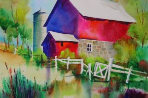 Richard Helland-Findhorn Farm #2- Transparent Watercolor-22x30