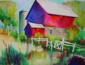 Richard Helland-Findhorn Farm #2- Transparent Watercolor-22x30