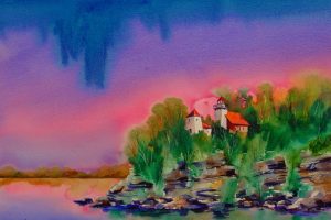 Richard Helland-Sherwood Point Lighthouse-Transparent Watercolor-22x30