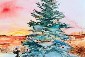 Deb Stroh-Larson Christmas Sunrise watercolor 11x14
