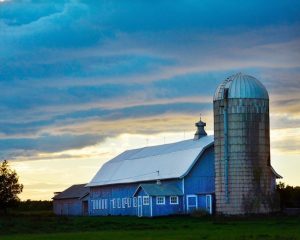 Larry Mohr - Blue Barn at Sunset - Canvas Photographic Print - 16x24 inches