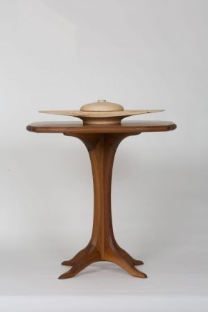 Turned wood vessel with Black Walnut pedestal table 20x20x18H inches